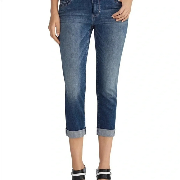 WHBM slim crop mid rise skinny  size 4 jeans distressed raw hem medium wash - Picture 1 of 17